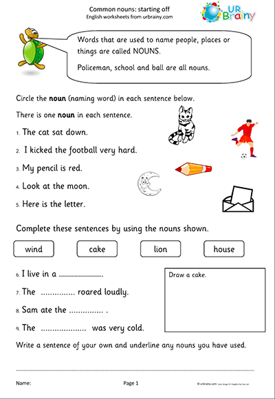 Common Nouns Starting Off Worksheet